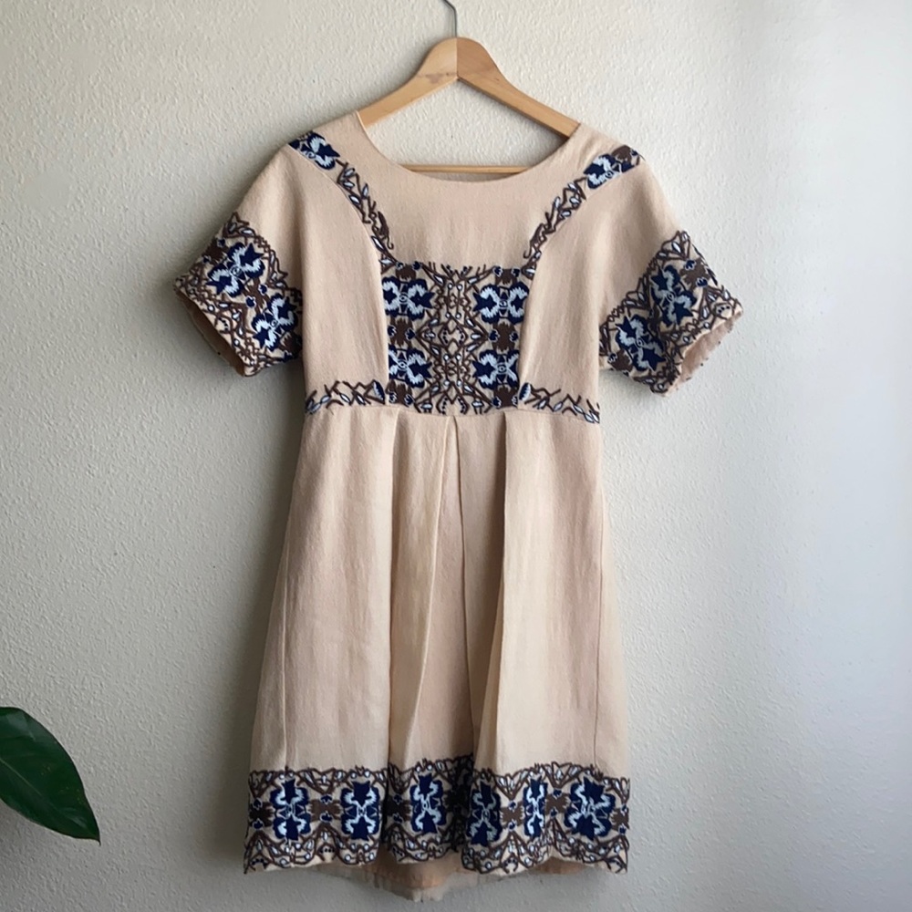Anthropologie beautiful cream color embroidered dress.